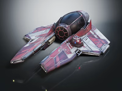 Futuristic Sci-Fi Spaceship With Red Silver Color Scheme Wing Structure And Round Cockpit 3d model