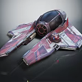 Futuristic Sci-Fi Spaceship With Red Silver Color Scheme Wing Structure And Round Cockpit
