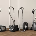 Different Types of Vacuum Cleaners in Black and Gray on Wooden Floor