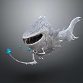 Fantasy Creature With Large Mouth Sharp Teeth Silver Gray Body Tentacles And Blue Glowing Elements 3d model