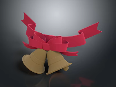 Festive Golden Bells With Red Ribbon Bow For Household Decoration Use 3d model