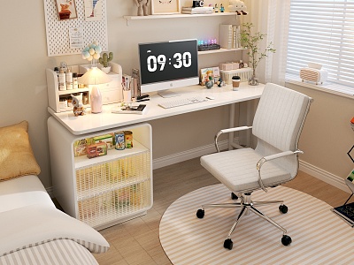 Desk and Chair Combination Study Daughter Room Desk Office Chair 3d model