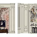 Classic TV Background Wall Design With Carved Frame Patterned Panel TV Stand And Fireplace 3d model