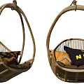 Stylish Rattan Hanging Chairs With Colorful Cushions And Unique Patterns