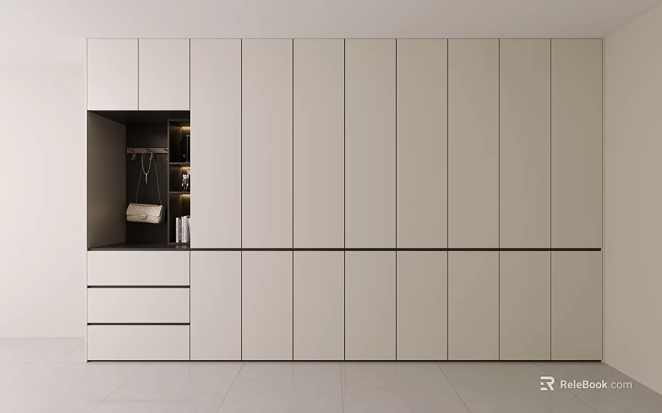 Modern Wardrobe Interior Design With White Cabinets Drawers And Open Storage 3d model 