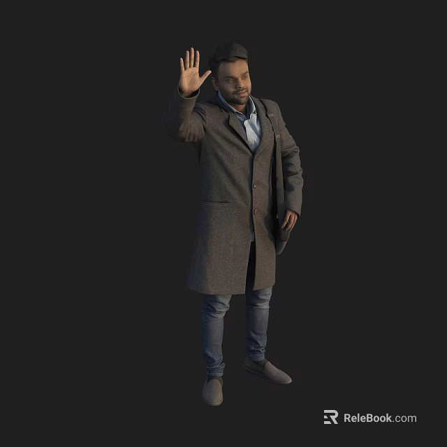 A Man Wearing a Coat Waving Right Hand Holding Folder in Left Hand Dark Background 3d model 