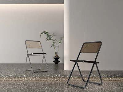 Modern Minimalist Folding Chair Featuring Metal Frame Transparent Seat Design 3d model
