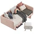 Modern Sofa And Bed Interior With Cozy Cushions Blankets And Side Table