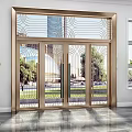 Modern Double Entry Doors Featuring Brass Frame Glass Panels And Potted Plants In Interior