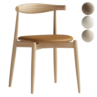 Minimalist Wooden Single Chair With Brown Leather Seat And Three Decorative Balls 3d model
