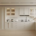 Modern White Kitchen Interior Design With Cabinets Island Counter And Appliances