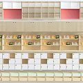 Modern Wooden Bookcase With Multiple Open Shelves And Two Tone Panel Storage Design 3d model
