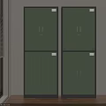 Modern Green Wardrobe With Glass Doors And Black Frames In Sunlight 3d model