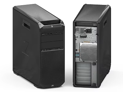 Two Modern Desktop Computer Towers Displaying Front And Back Exterior Views 3d model