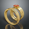 Two Elegant Gold Rings With Red Decorative Top For Daily Use Accessories
