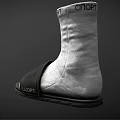 White Sport Sock Style Shoe With Black Strap And Rubber Sole Design