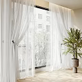 White Sheer Curtains for Living Room Window with Natural Light and Potted Plant