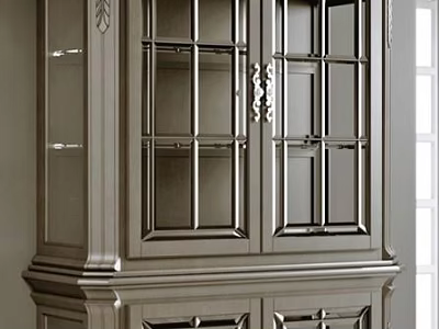 Classic Vintage Wine Cabinet With Glass Doors Carved Details And Drawers 3d model