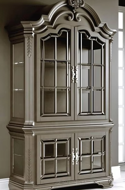Classic Vintage Wine Cabinet With Glass Doors Carved Details And Drawers 3d model