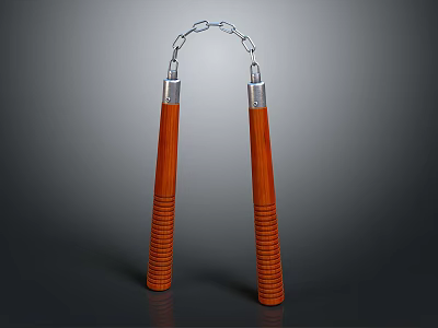 Traditional Nunchucks Martial Arts Weapon With Wooden Handles And Metal Chain 3d model