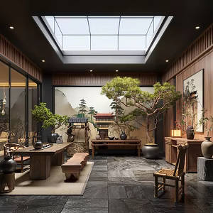 Zen patio courtyard landscape plants moss landscape sketch patio landscape 3d model