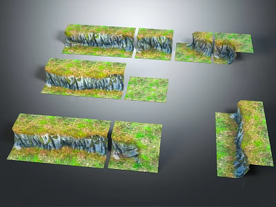 Green Grass Covered Rock Blocks With Various Shapes And Textures 3d model