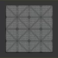 Modern Geometric Cube Featuring Intricate Lattice Pattern And Metallic Blue Surface
