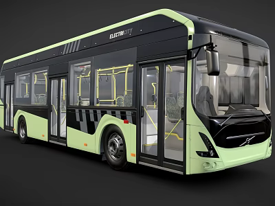 Modern Electric Bus With Light Green And Black Exterior And Large Windows 3d model