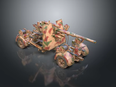Detailed Military Tank Model Featuring Camouflage Paint And Cannon Wheels Structure 3d model