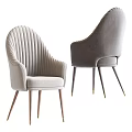 Modern Gray Velvet Leisure Chair With Striped Backrest And Metal Legs
