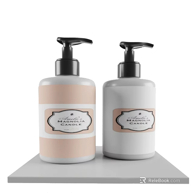 Two Bottles of Liquid Soap with Pump Dispensers Magnolia Vanilla and Gardenia Scents 3d model 