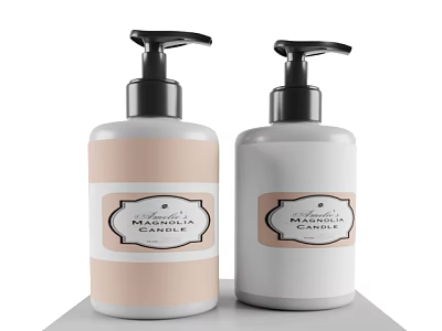 Two Bottles of Liquid Soap with Pump Dispensers Magnolia Vanilla and Gardenia Scents 3d model