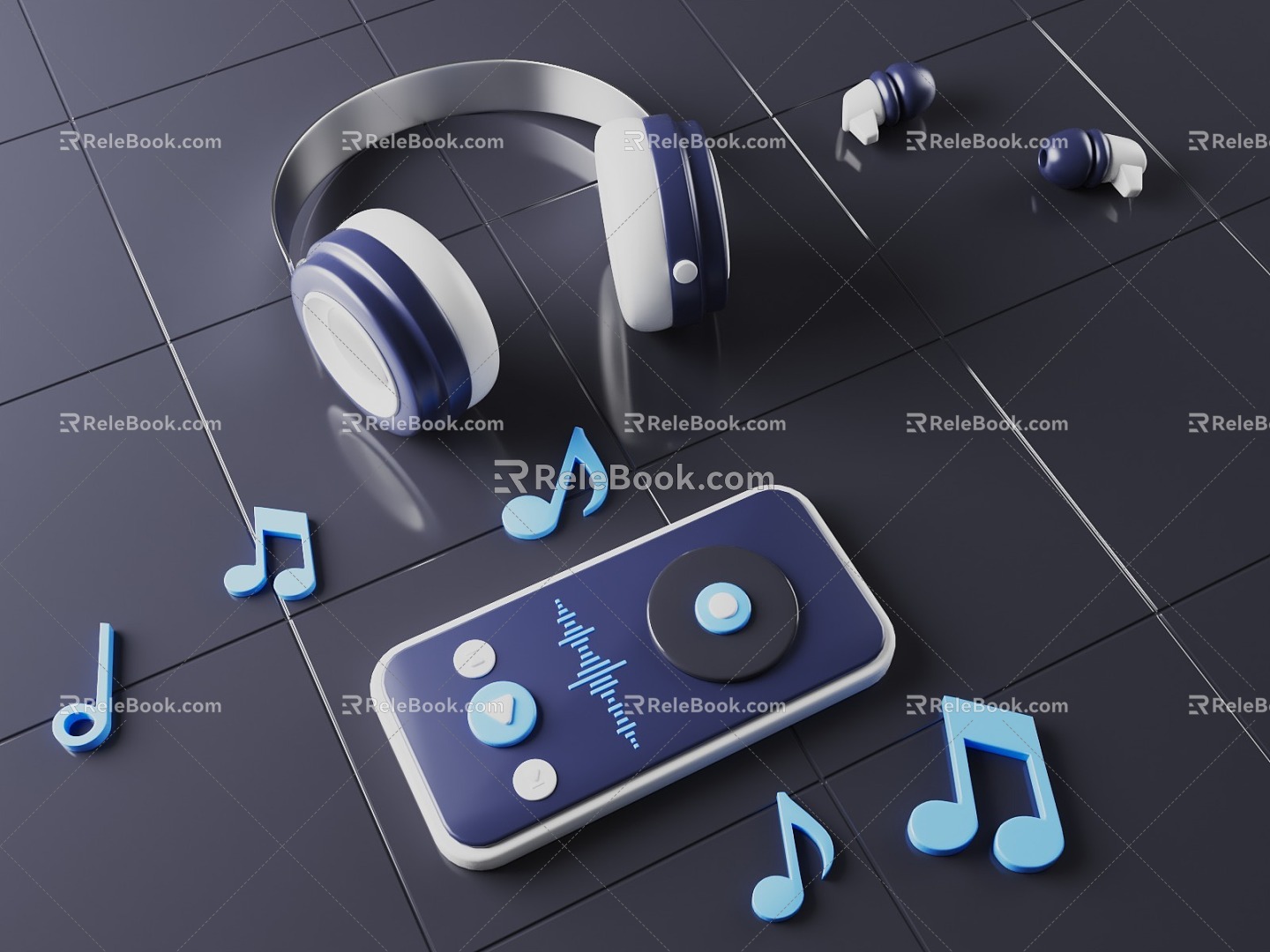 Cartoon Style Music Element Headset Music Scene Animation Style Headset Scene MG Style Scene Headset Advertising Mobile Phone Music Music Element 3d model