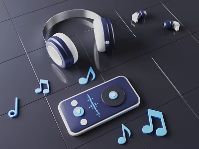 Stylish Musical Decorative Ornament Set With Headphones Audio Player And Music Notes 3d model