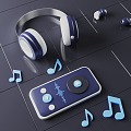 Cartoon Style Music Element Headset Music Scene Animation Style Headset Scene MG Style Scene Headset Advertising Mobile Phone Music Music Element 3d model