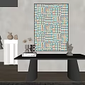 Modern Interior With Colorful Geometric Painting Black Console Table And Decorative Objects 3d model