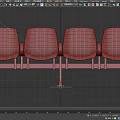 Red Public Seating with Four Connected Chairs and Metal Frame Armrests