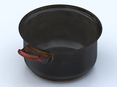 Black Kitchen Pot With Red Handle For Stove Top Cooking Use 3d model