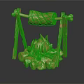 Golden Bonfire Roasting Structure With Hanging Rack Burning Flames And Logs