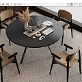 Modern Black Round Dining Table With Four Beige Chairs And Decorative Items 3d model