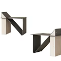 Two Modern Geometric Stools With Metal Frame And Beige Stone Base Design 3d model