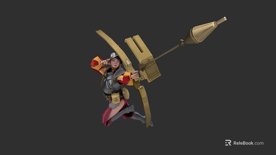 Armored Female Warrior In Dynamic Pose With Long Spear Weapon 3d model