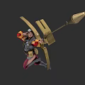 Armored Female Warrior In Dynamic Pose With Long Spear Weapon 3d model