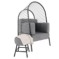 Modern Gray Single Sofa With Arched Metal Frame And Small Stool Blanket 3d model