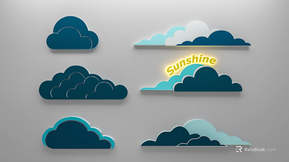 Cloud Shaped Wall Decor With Blue Tones And Sunshine Element For Room Decoration 3d model