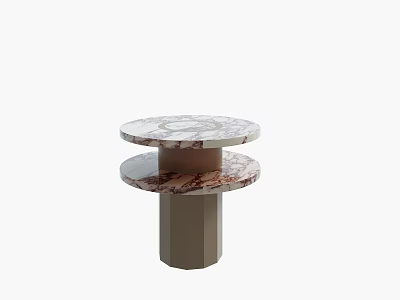 Modern Round Two Tiered Side Table With Marble Top And Column Base 3d model