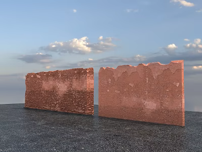 Red Brick Building Exterior Wall With Weathered Textured Surface And Blue Sky 3d model