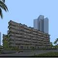 Modern Townhouses Exterior With Balconies Palm Trees Lush Greenery And Urban Setting