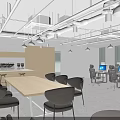 Modern Office Interior With KTEC Logo White Partitions Desks Computers Ceiling Lights And Windows 3d model
