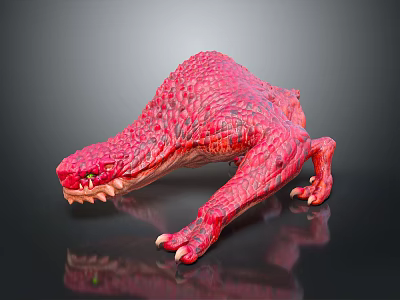 Red Dinosaur Game Movie Character With Scales Claws Green Eyes Fierce Crawling Stance 3d model
